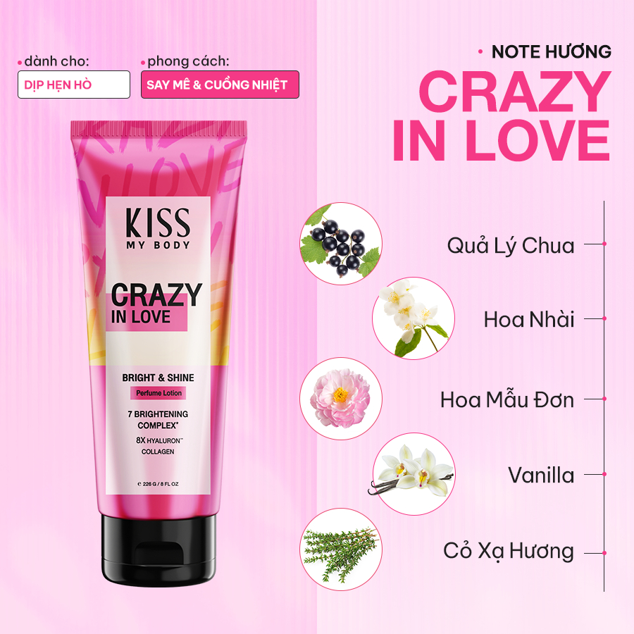 Sữa Dưỡng Thể Kiss My Body Bright & Shine Hỗ Trợ Sáng Da Hương Nước Hoa 226g