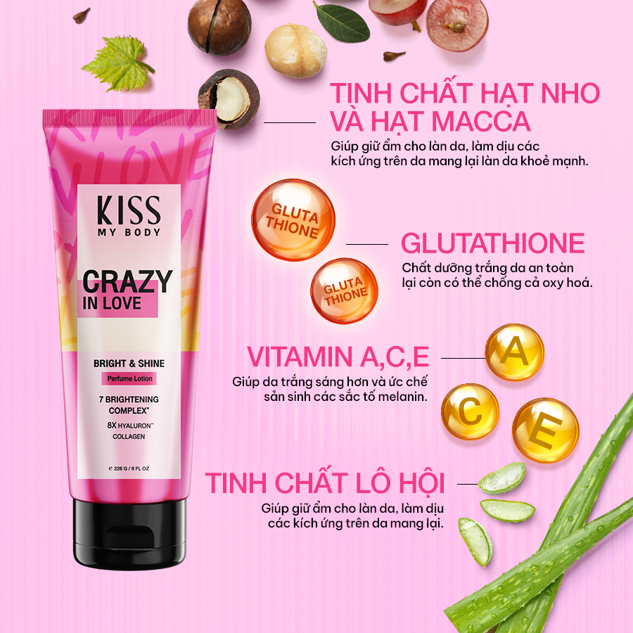 Sữa Dưỡng Thể Kiss My Body Bright & Shine Hỗ Trợ Sáng Da Hương Nước Hoa 226g