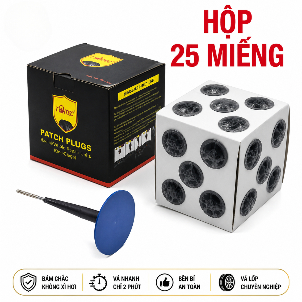 Miếng Vá Nấm Lốp Không Săm Ô Tô, Xe Máy, Xe Tải, Vá Vỏ Chuyên Dụng Siêu Kín