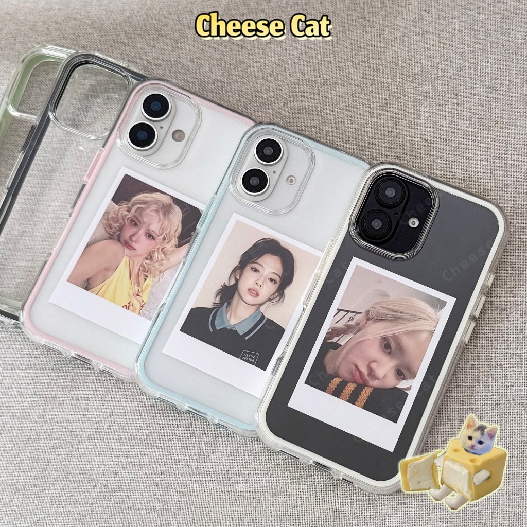 Ốp lưng viền màu kẹo ốp lưng trong suốt để đựng thẻ/ảnh cho iPhone 13 14 15 11 12 16 Plus 17 Pro Max