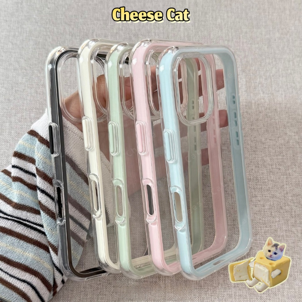 Ốp lưng viền màu kẹo ốp lưng trong suốt để đựng thẻ/ảnh cho iPhone 13 14 15 11 12 16 Plus 17 Pro Max