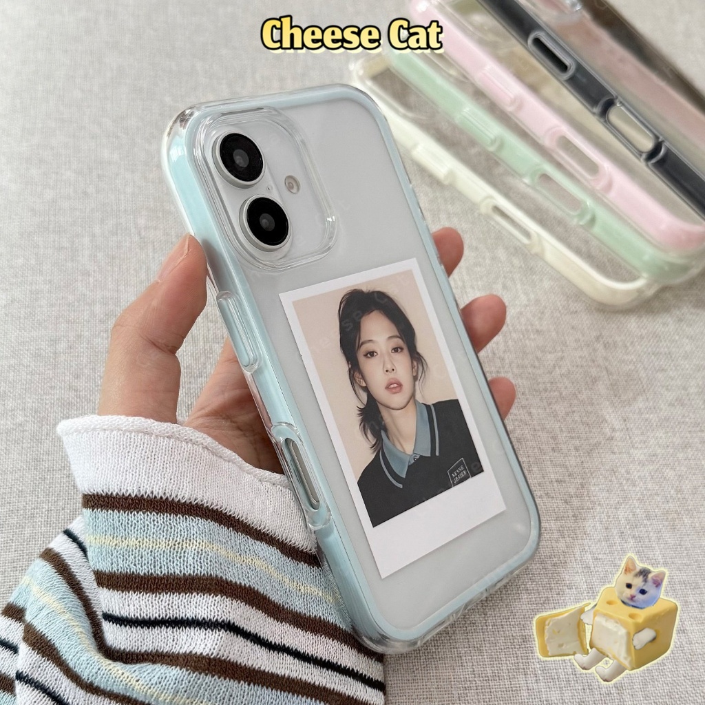 Ốp lưng viền màu kẹo ốp lưng trong suốt để đựng thẻ/ảnh cho iPhone 13 14 15 11 12 16 Plus 17 Pro Max