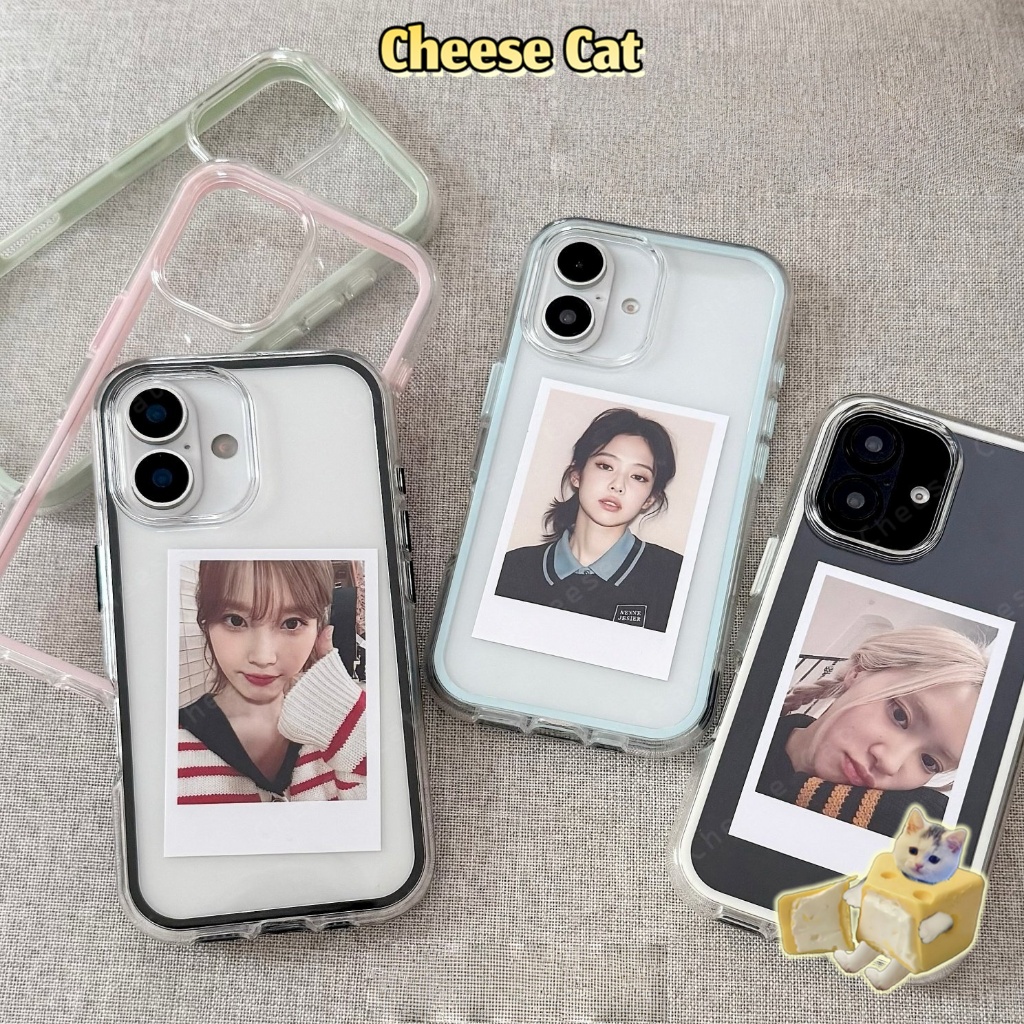 Ốp lưng viền màu kẹo ốp lưng trong suốt để đựng thẻ/ảnh cho iPhone 13 14 15 11 12 16 Plus 17 Pro Max