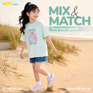 Áo Phông Bé Gái DTS26S019R | Wookids | Áo Thun Trẻ Em 2-9 Tuổi | Mềm Mại, Thoải Mái, Dễ Phối Đồ