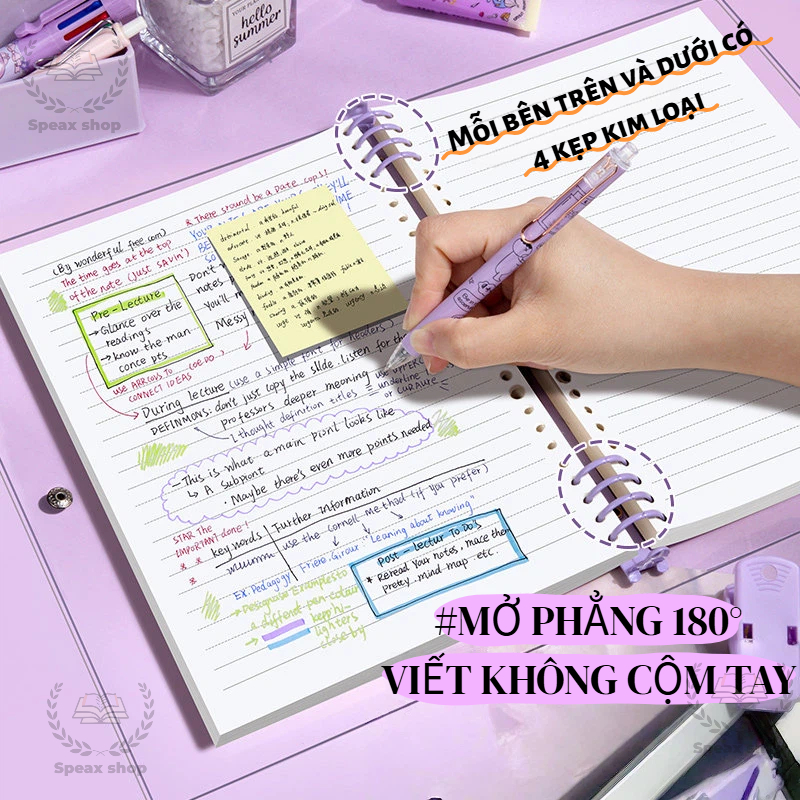 Sổ Còng Trong Suốt A5/B5 – Còng Sắt Lò Xo Xoắn Cao Cấp, Giấy Kẻ Ngang/Caro/Trắng Thay Ruột Dễ Dàng