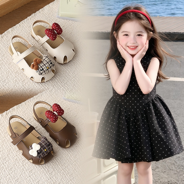 Bella Neman Giày sandal bé gái đầu búp bê, nơ chấm bi/thú cưng, đế mềm êm chân mùa hè