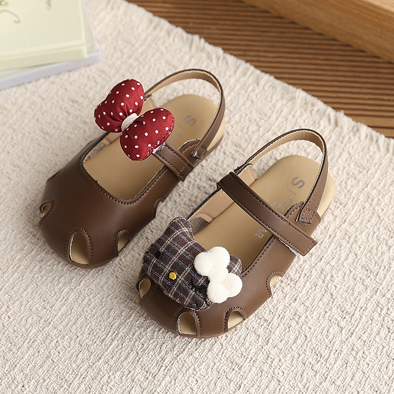 Bella Neman Giày sandal bé gái đầu búp bê, nơ chấm bi/thú cưng, đế mềm êm chân mùa hè