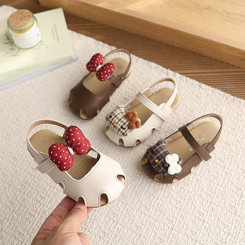 Bella Neman Giày sandal bé gái đầu búp bê, nơ chấm bi/thú cưng, đế mềm êm chân mùa hè
