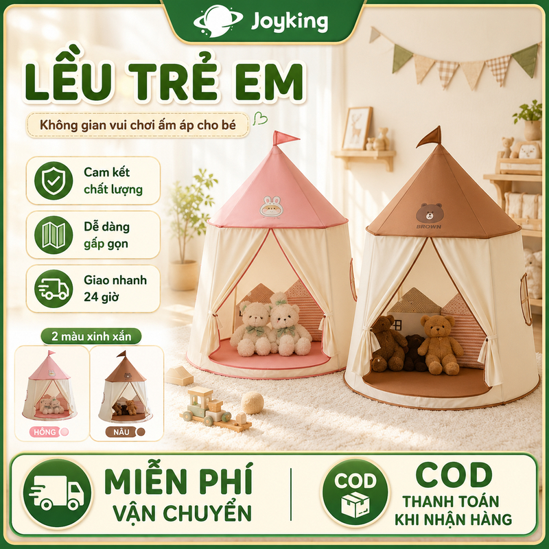 Lều Cho Bé Lều Cho Bé Gái Vải Mềm Mại An Toàn Cho Da - Nhà Bóng Công Chúa Kèm cờ nhiều màu sắc Dễ Dàng Lắp Đặt Tháo Rời