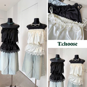 Áo quây lụa bo chun eo viền ren 26071 TCHOOSE