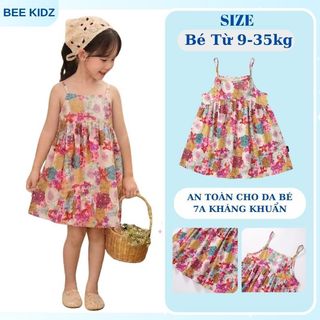 Váy Cho Bé Gái, Váy Hai Dây Cho Bé Gái Thiết Kế Hoa Dáng Chữ A Chất Liệu Thoáng Mát