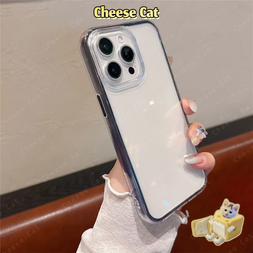 Ốp lưng bảo vệ viền màu cho iPhone 11 12 13 14 15 16 17 Pro Max ốp lưng điện thoại trong suốt đơn giản màu trơn