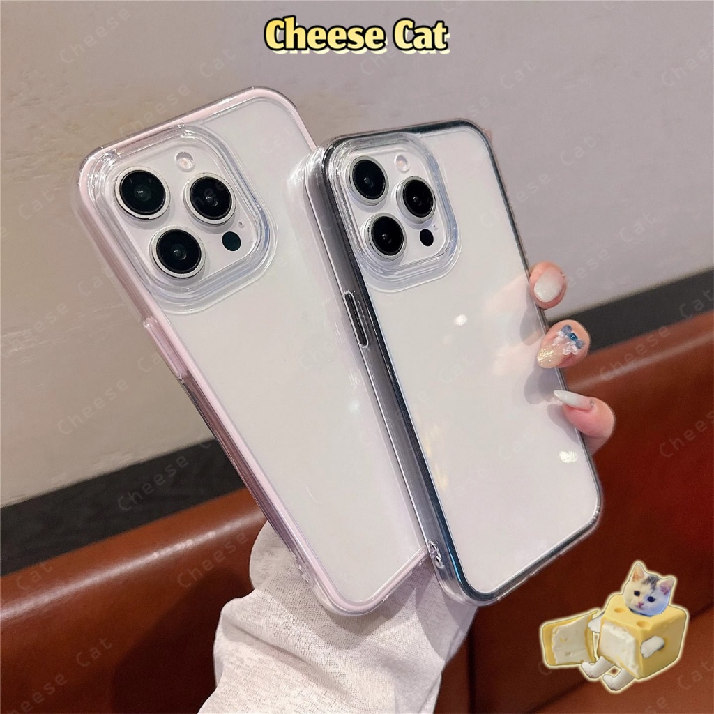 Ốp lưng bảo vệ viền màu cho iPhone 11 12 13 14 15 16 17 Pro Max ốp lưng điện thoại trong suốt đơn giản màu trơn