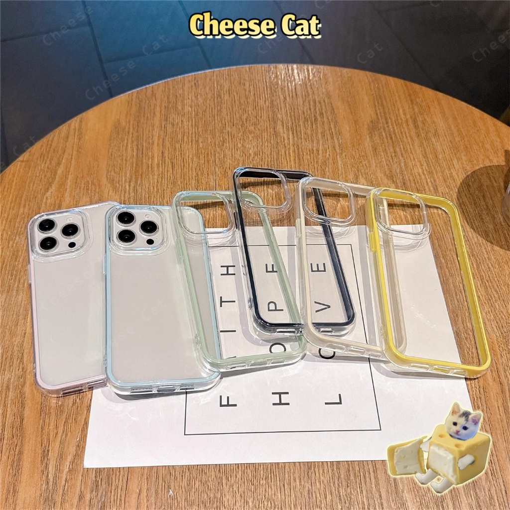 Ốp lưng bảo vệ viền màu cho iPhone 11 12 13 14 15 16 17 Pro Max ốp lưng điện thoại trong suốt đơn giản màu trơn