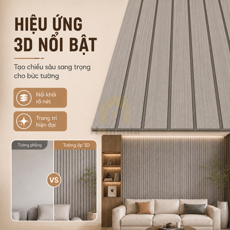 Tấm Ốp Tường Giả Gỗ Giấy Dán Tường 3D Nan Chớp Tự Dính Chống Nước Chống Cháy Cuộn 3m Trang Trí Phòng Khách