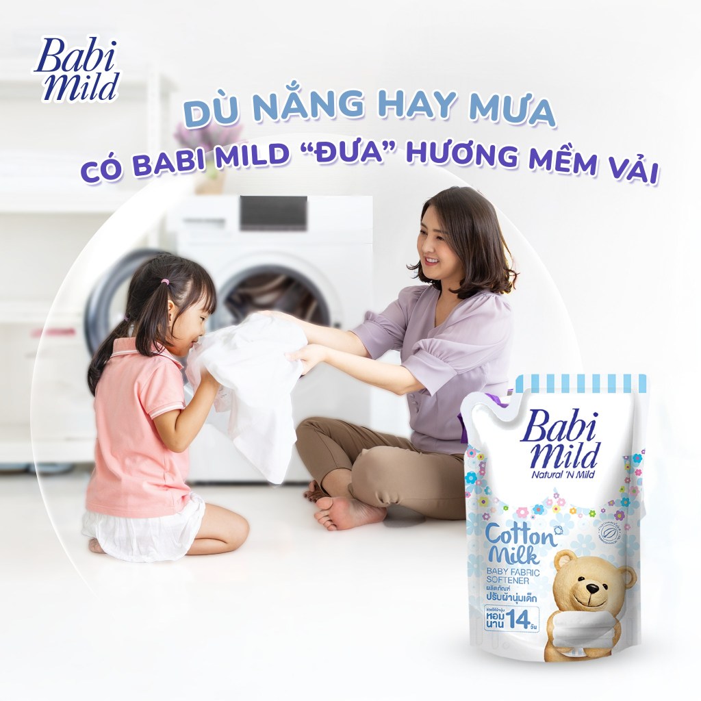 Combo 2 Túi Nước Xả Cho Bé Babi Mild Cotton Milk 1.5L