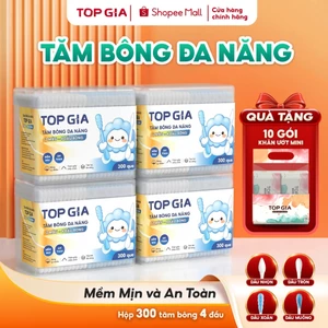 Thùng 4 hộp tăm bông đa năng Topgia, hộp 300c 4 đầu mềm mịn