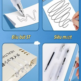 Bút bi gel trong suốt, nút bấm, giá cả phải chăng, ngòi 0.5mm, tay cầm mềm mại giúp tránh mỏi tay, viết trơn tru, phù hợ