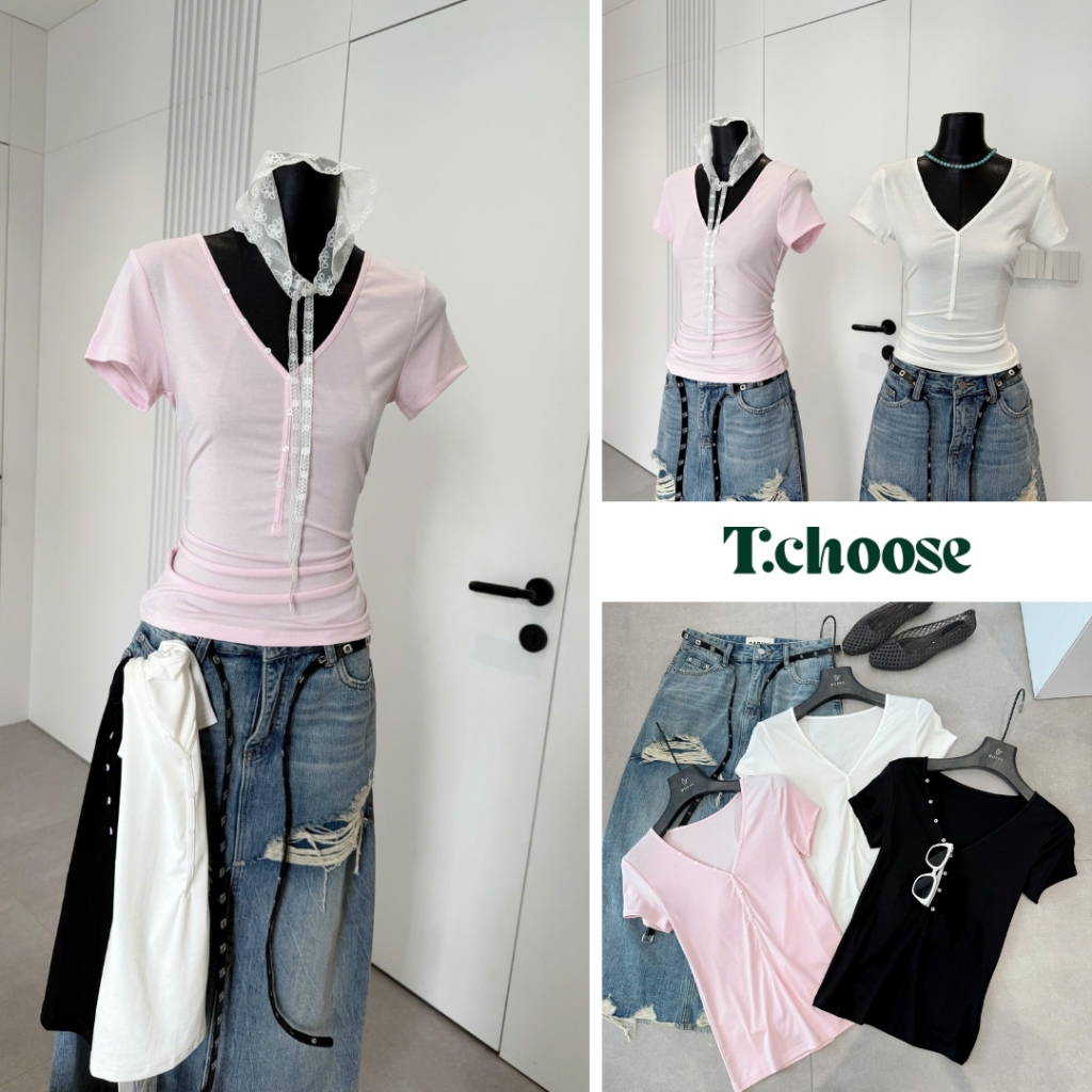 Áo thun cổ V, áo phông tay ngắn babytee 8506 TCHOOSE