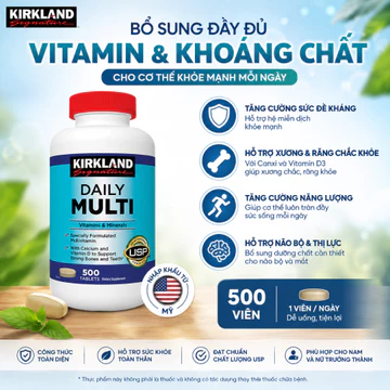 Vitamin Tổng Hợp Kirkland Signature Daily Multi 500 Viên, Bổ Sung Vitamin & Khoáng Chất Cho Người Lớn