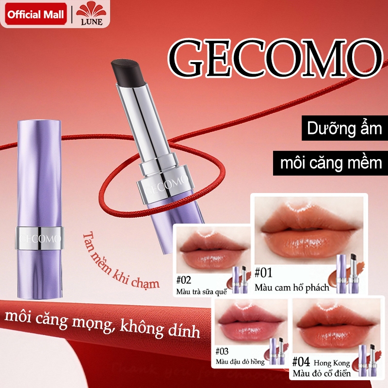 Son bóng GECOMO dưỡng ẩm môi, Hiệu quả, Không gây khô môi, Chống Nước, Dưỡng Ẩm, 4 Màu Đa Dạng