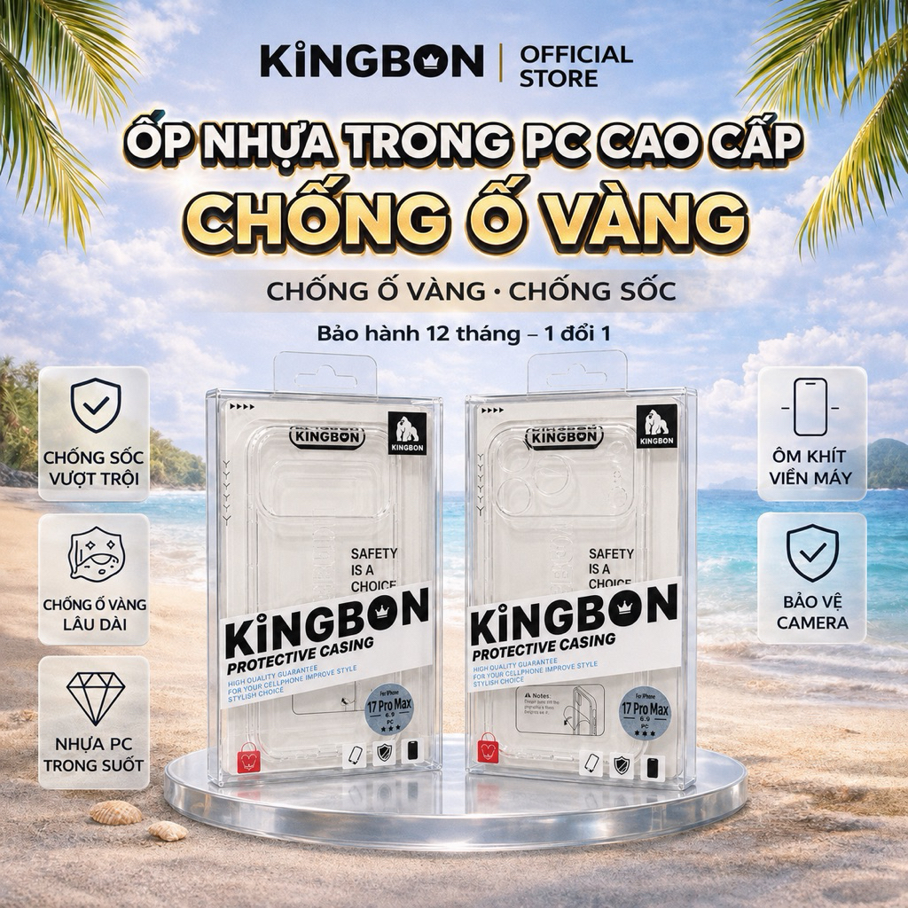 ốp Lưng iPhone KiNGBON PC Nhựa Trong Suốt Bảo Vệ Camera Chống Ố Vàng cho iP 11 đến 17 Pro Max
