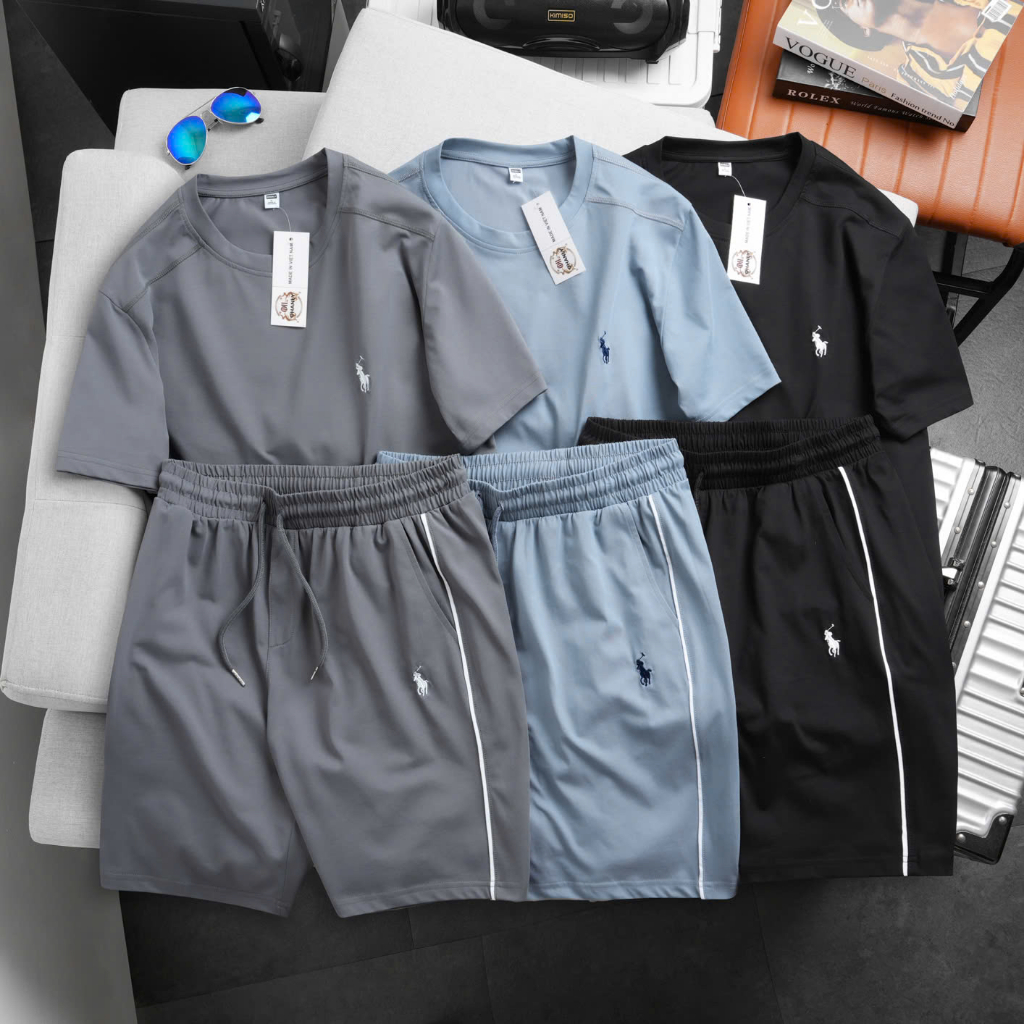 Bộ Nam Thêu Ngựa OHANLY – Set Áo Quần Nam Cotton Regular Fit Thể Thao Mặc Mát Co Giãn