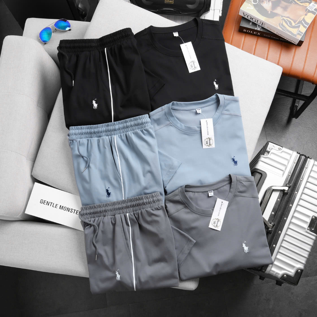 Bộ Nam Thêu Ngựa OHANLY – Set Áo Quần Nam Cotton Regular Fit Thể Thao Mặc Mát Co Giãn
