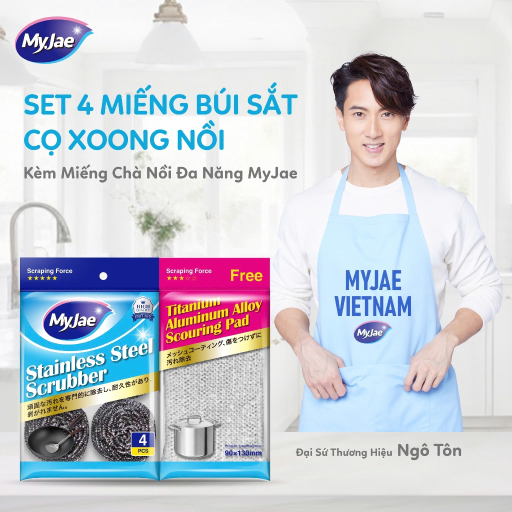 COMBO 3 Bịch Búi Sắt Cọ Xoong Nồi KÈM Miếng Chà Nồi Đa Năng MyJae (12 búi sắt + 4 miếng chà nồi)