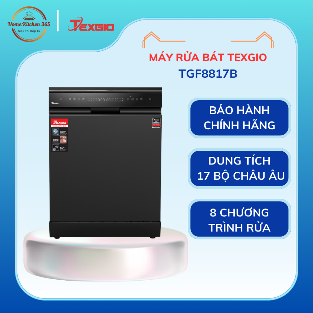 Máy Rửa Bát Texgio TGF8817B Perfect 17 Bộ – Sấy Khí Nóng PTC, UV Diệt Khuẩn, Tự Hé Cửa