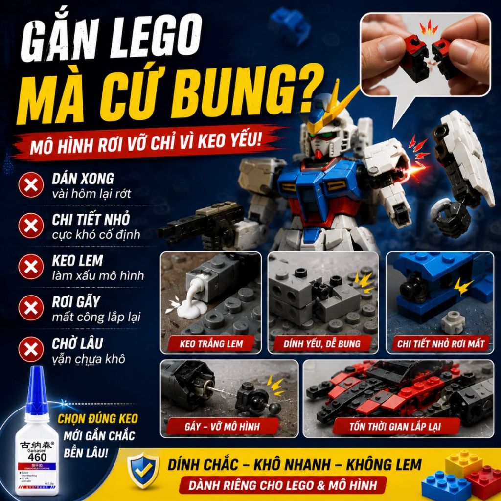 Keo dán mô hình Gunasen 460 siêu chắc dán mô hình lego chi tiết nhỏ 20g