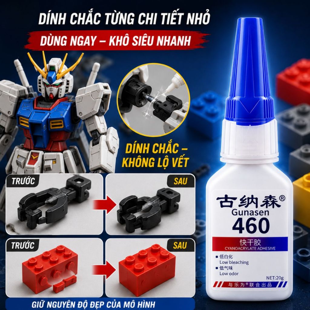 Keo dán mô hình Gunasen 460 siêu chắc dán mô hình lego chi tiết nhỏ 20g