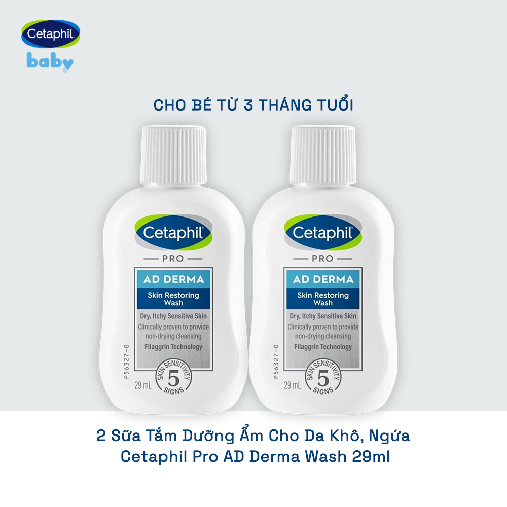 [Gift] Combo 2 Sữa tắm dưỡng ẩm dành cho da khô, ngứa Cetaphil Pro AD Derma Wash 29ml