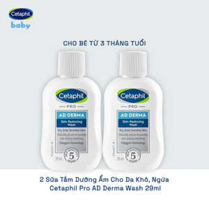 Combo 2 Sữa tắm dưỡng ẩm dành cho da khô, ngứa Cetaphil Pro AD Derma Wash 29ml