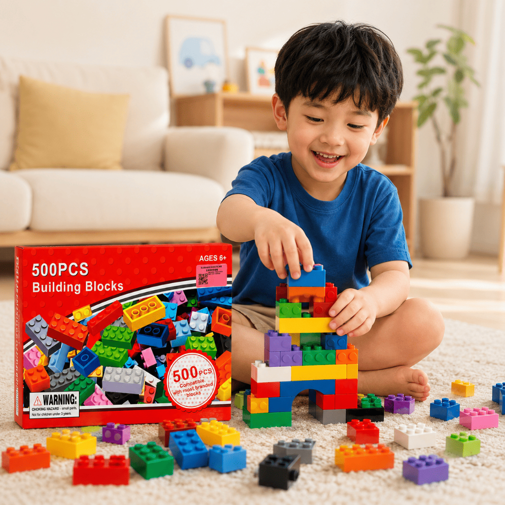Bộ Xếp Hình 500 Chi Tiết Building Blocks Gạch Lắp Ráp Đồ Chơi STEM Phát Triển Tư Duy Cho Bé