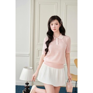 Áo len cổ polo dệt nhiều lỗ thoáng khí mỏng nhẹ phối viền màu basic phù hợp mặc mùa hè DELIZ PL306