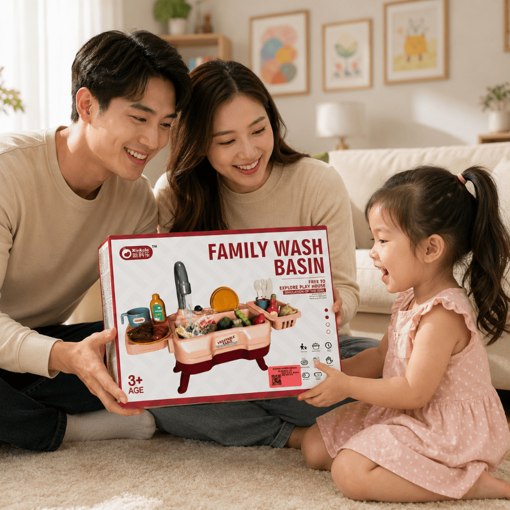 Đồ Chơi Bồn Rửa Chén Có Nước Chảy Cho Bé, Bộ Đồ Chơi Nhà Bếp Mini Kèm Rau Củ & Phụ Kiện Cho Bé