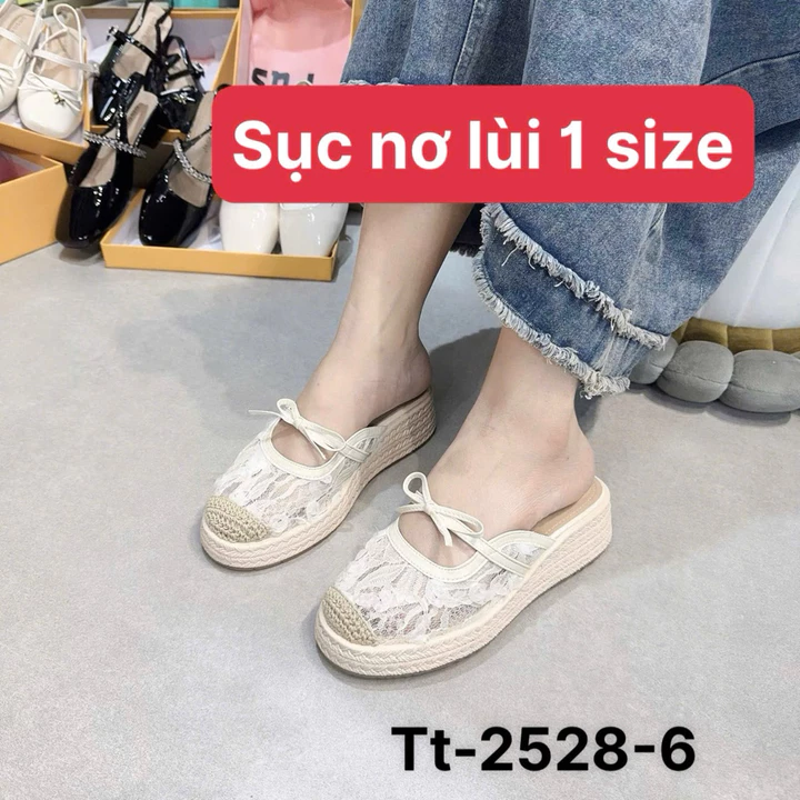 {Sẵn - SỤC LÙI Size} SỤC NỮ Giày Sục Nữ Vải Ren Hoa Đế Cao 5CM đế cao su không thấm nước vân cói cách đIệu 2528-5 SỤC