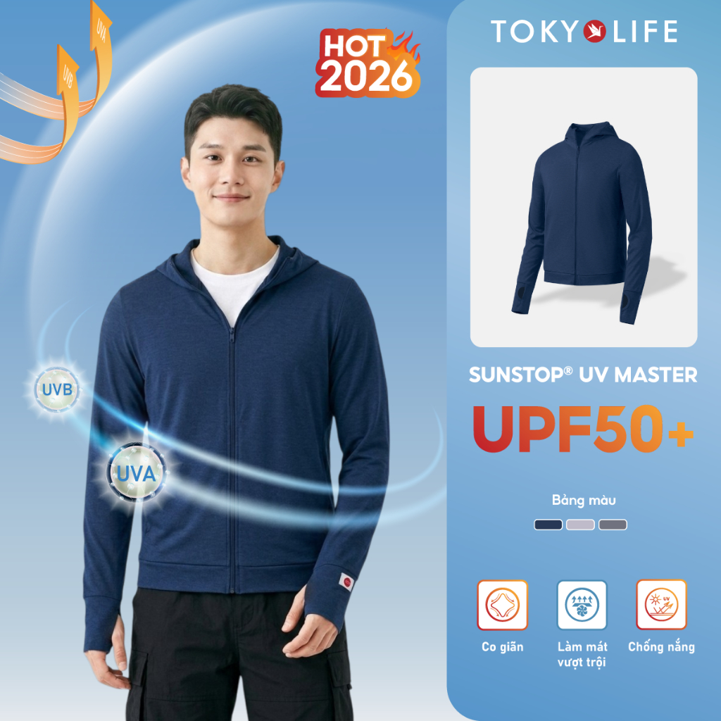 Áo khoác chống nắng NAM TOKYOLIFE SunStop Master mũ liền chống tia UV vải mềm co dãn 40000464
