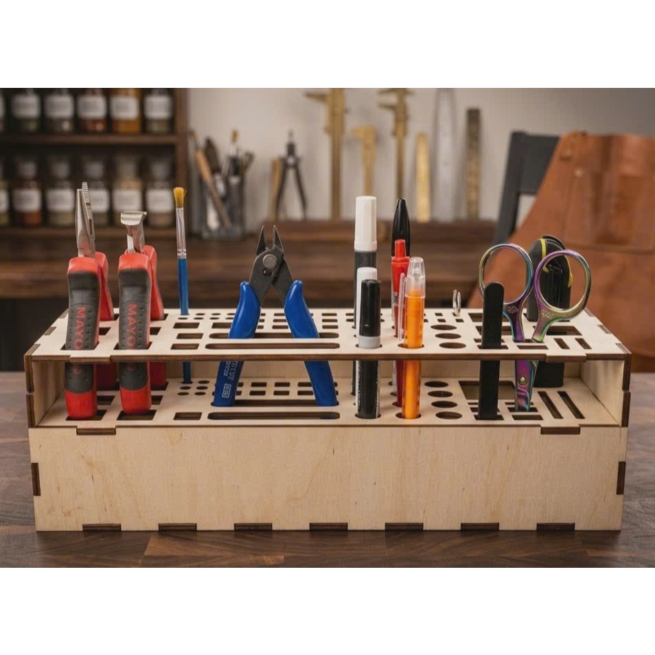 Kệ Gỗ Đựng Dụng Cụ Đa Năng ( Mẫu T33 ) - Giá Gỗ Để Kìm, Bút, Kéo, Cọ Vẽ Gọn Gàng Decor Bàn Làm Việc Sáng Tạo