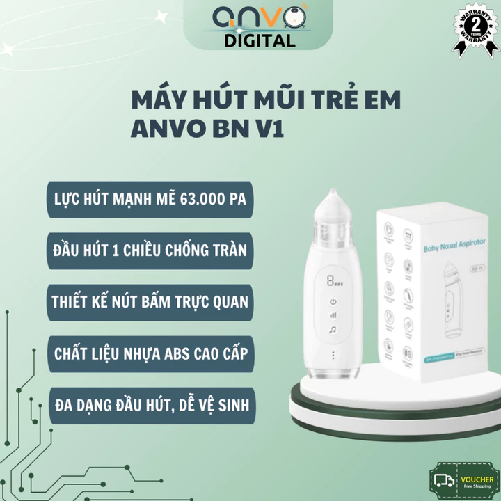 Máy Hút Mũi Trẻ Em ANVO BN V1 Lực Hút 63.000Pa Đa Dạng Đầu Hút Tiện Lợi