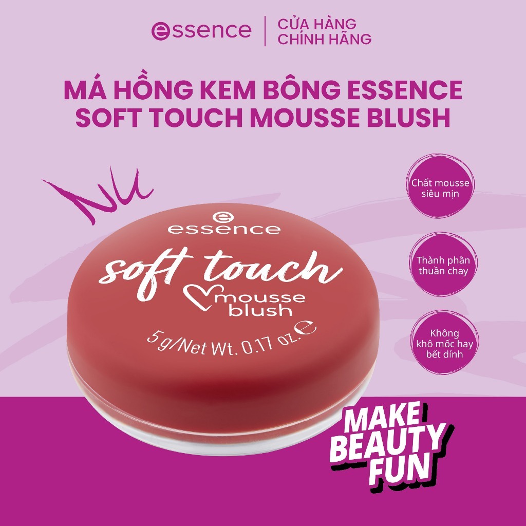 [QUÀ TẶNG] Má hồng kem bông Essence Soft Touch Mousse mềm mịn bền màu 5g