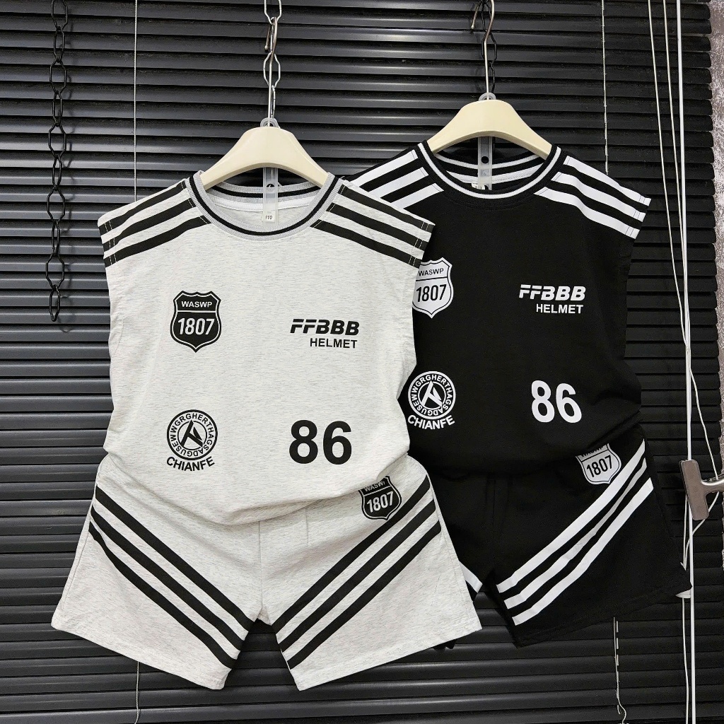 Bộ quần áo bé trai từ 3-15 tuổi - Áo thun cotton 86+ quần short 3 sọc chéo mềm mát cho bé mặc đi chơi, ở nhà, đi du lịch