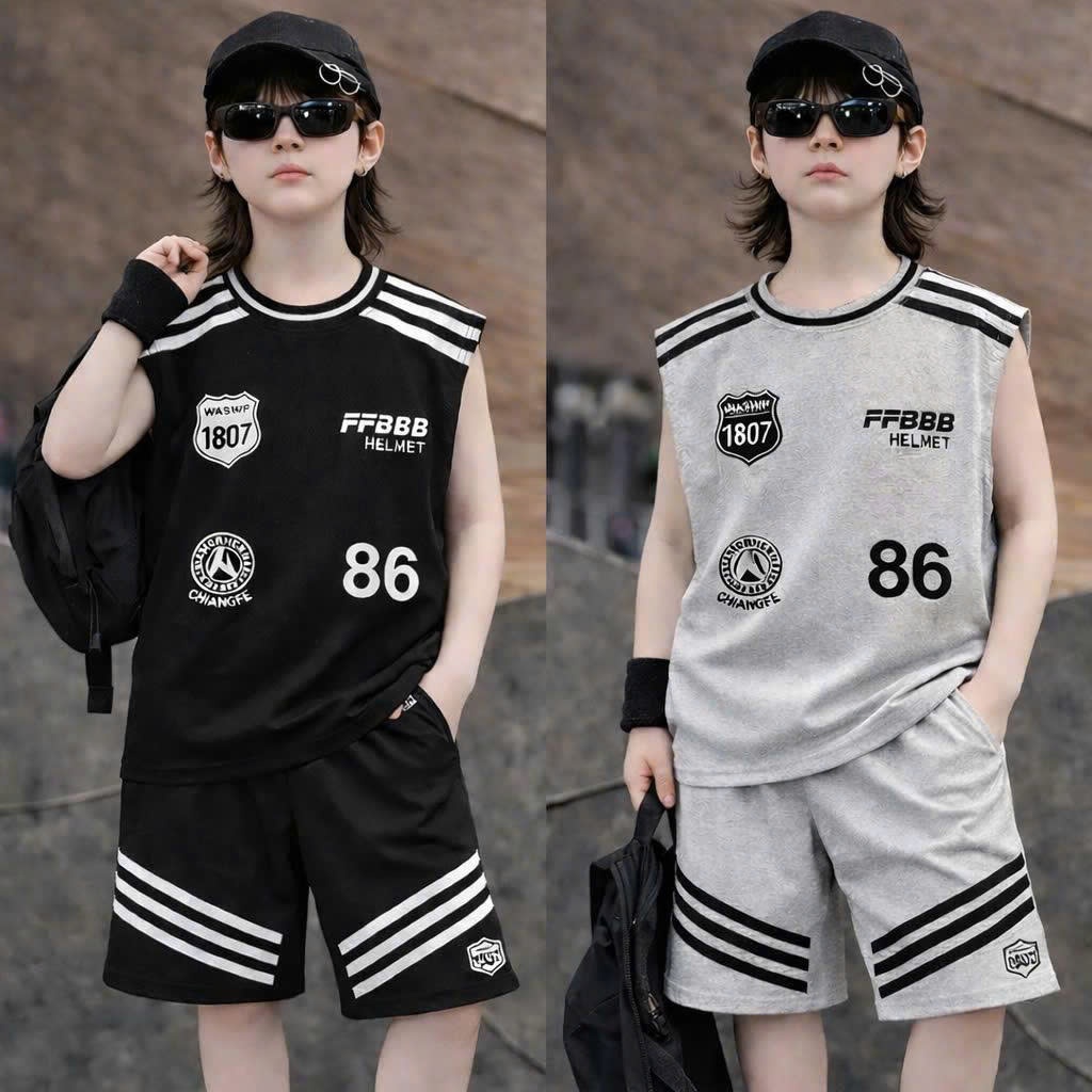 Bộ quần áo bé trai từ 3-15 tuổi - Áo thun cotton 86+ quần short 3 sọc chéo mềm mát cho bé mặc đi chơi, ở nhà, đi du lịch