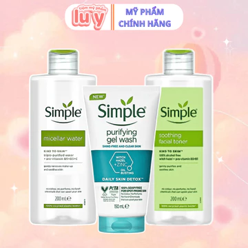 Combo simple toner simple 200ml + nước tẩy trang simple 200ml + sữa rửa mặt simple 150ml - LUY STORE