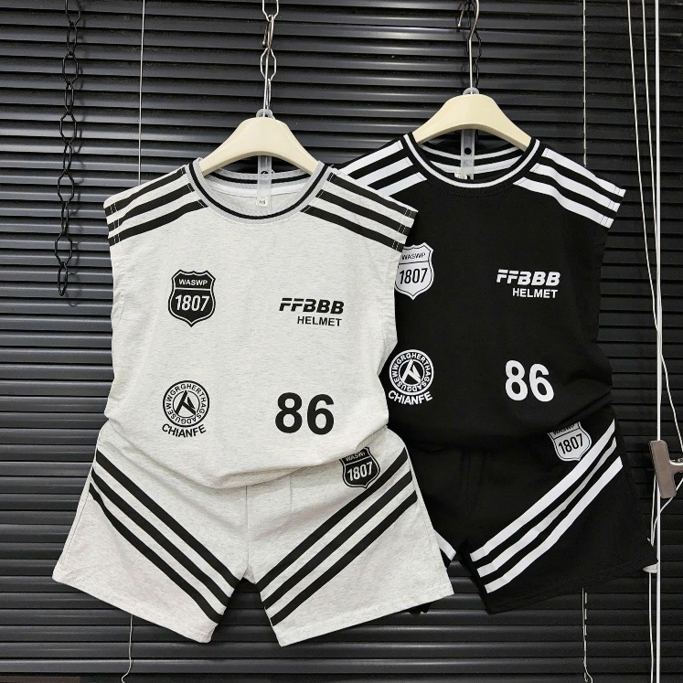 Bộ quần áo bé trai từ 3-15 tuổi - Áo thun cotton 86+ quần short 3 sọc chéo mềm mát cho bé mặc đi chơi, ở nhà, đi du lịch