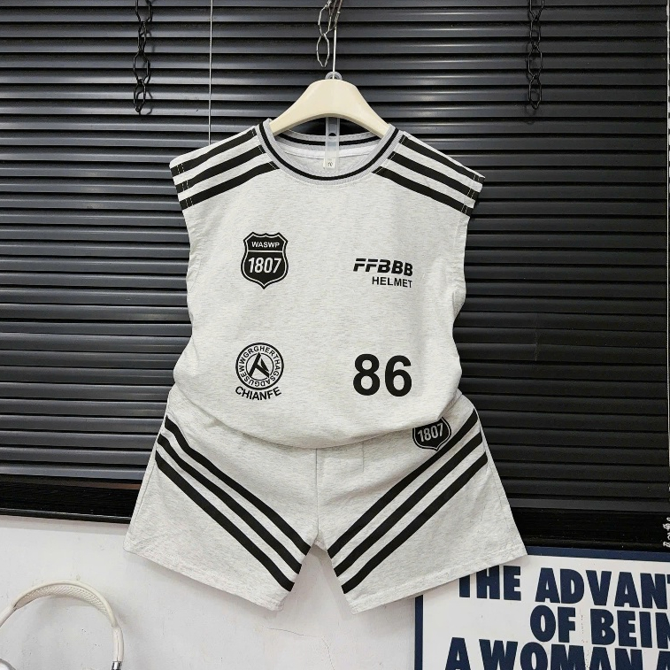 Bộ quần áo bé trai từ 3-15 tuổi - Áo thun cotton 86+ quần short 3 sọc chéo mềm mát cho bé mặc đi chơi, ở nhà, đi du lịch