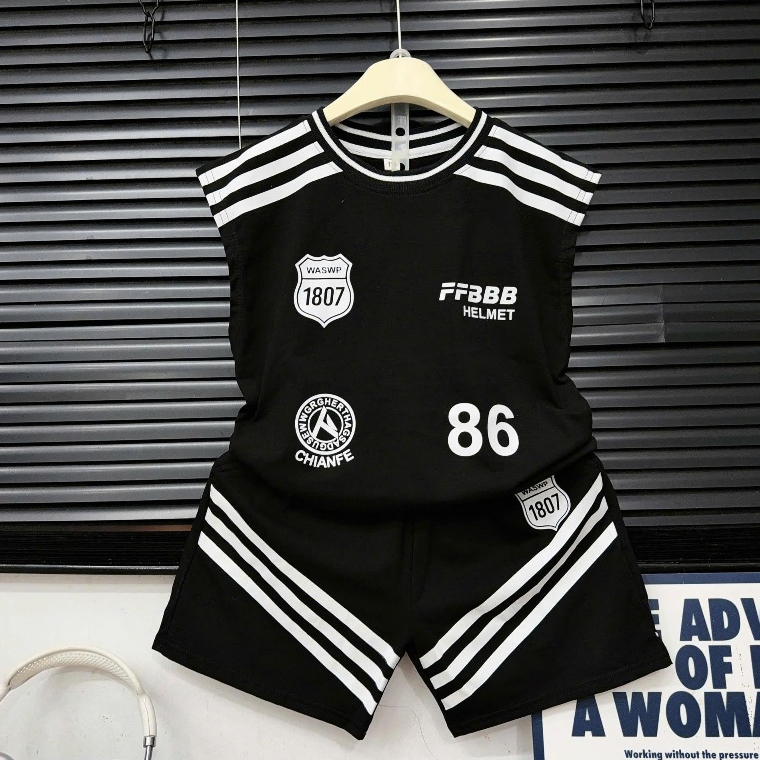 Bộ quần áo bé trai từ 3-15 tuổi - Áo thun cotton 86+ quần short 3 sọc chéo mềm mát cho bé mặc đi chơi, ở nhà, đi du lịch