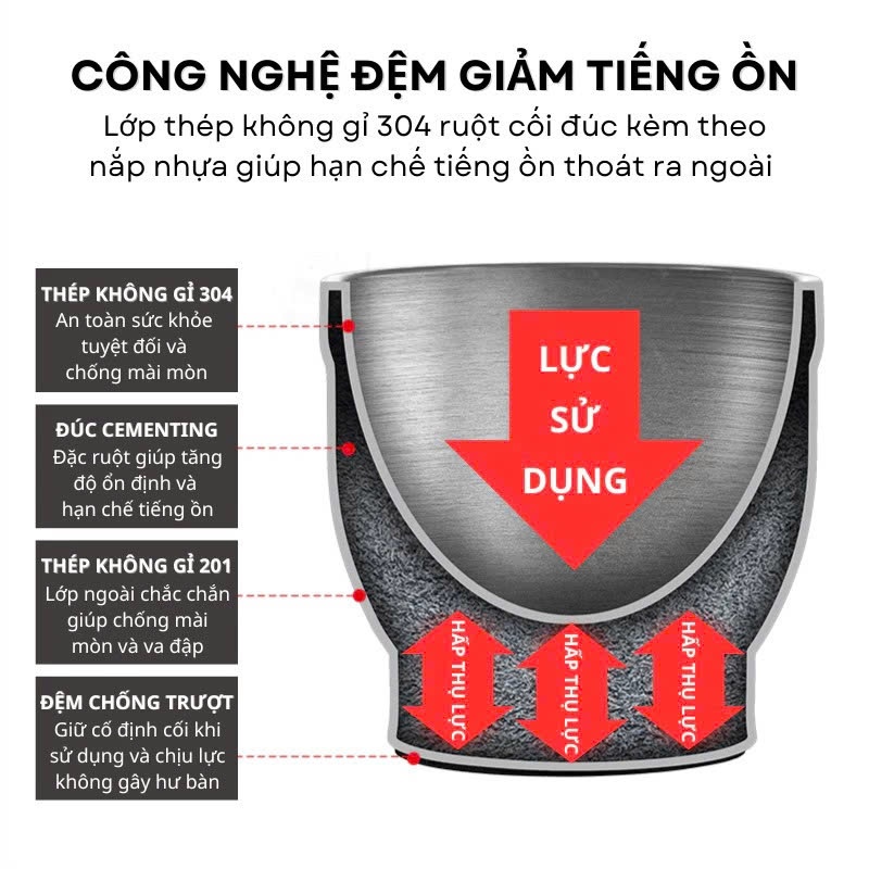 Bộ chày cối giã tay inox 304 kháng khuẩn 99,9% size lớn