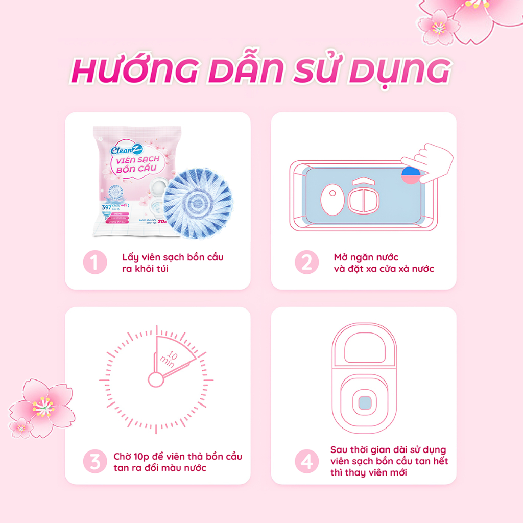 Combo Viên sạch bồn cầu CleanZ chai thả bồn cầu sạch khuẩn tẩy sạch mảng bám, khử mùi, diệt vi khuẩn toilet